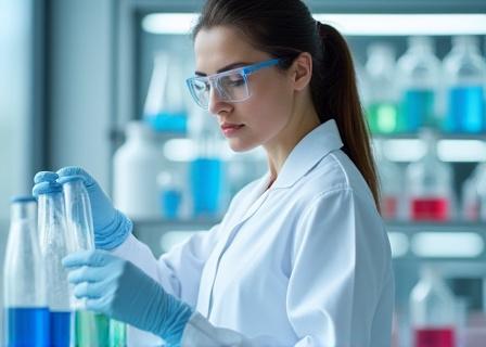 Científico en un laboratorio desarrollando una fórmula cosmética